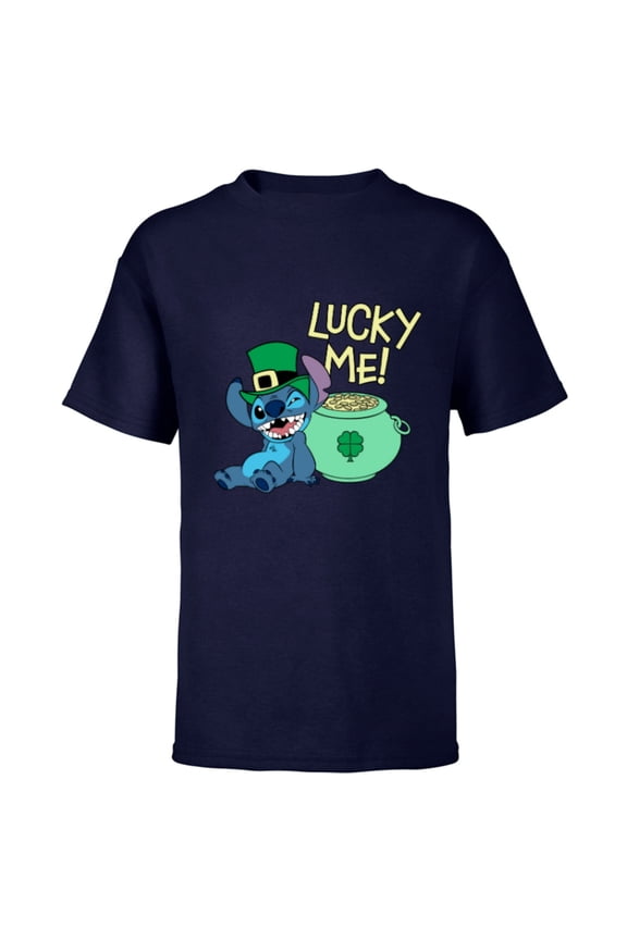 Lilo & Stitch Lucky Me Stitch St Patrick’s Day - Short Sleeve T-Shirt for Kids - Customized-Navy