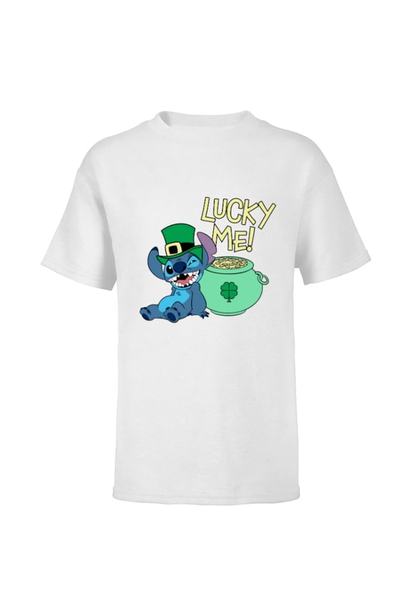 Lilo & Stitch Lucky Me Stitch St Patrick’s Day - Short Sleeve T-Shirt for Kids - Customized-White