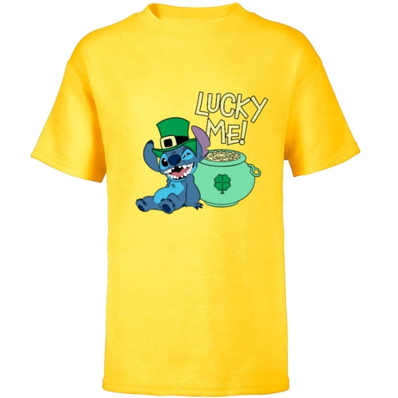 Disney Lilo & Stitch Lucky Me Stitch St Patrick’s Day - Short Sleeve T-Shirt for Kids - Customized-Yellow