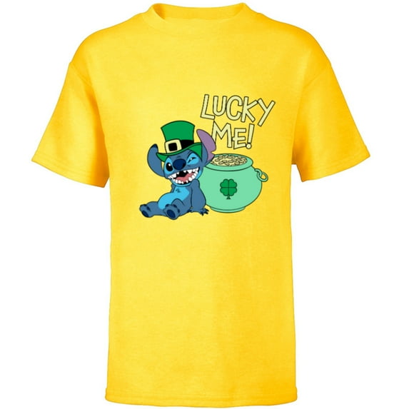 Disney Lilo & Stitch Lucky Me Stitch St Patrick’s Day - Short Sleeve T-Shirt for Kids - Customized-Yellow