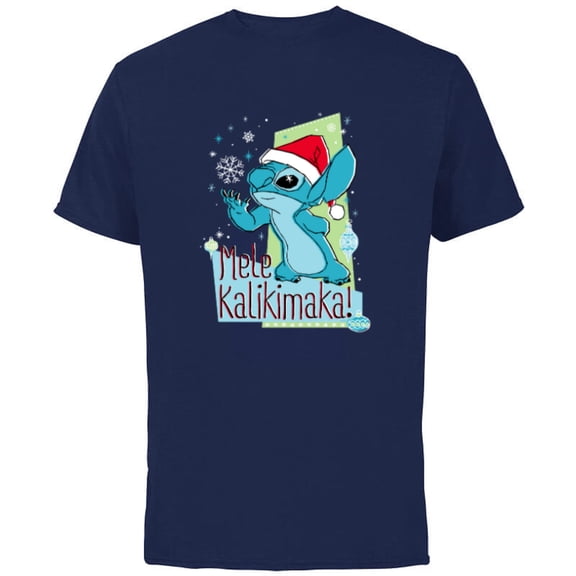 Disney Lilo & Stitch Mele Kalikimaka Holiday - Short Sleeve Cotton T-Shirt for Adults - Customized-Navy