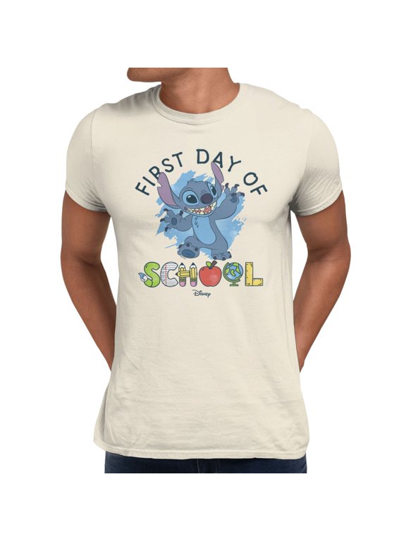 Lilo & Stitch Men's First Day Of School Supply Letters T-Shirt (Natural, S-XXXL)