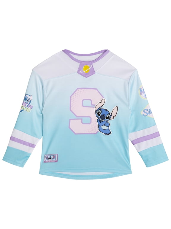 Lilo & Stitch Little Girls' Athletic Hockey Jersey Sky Blue White