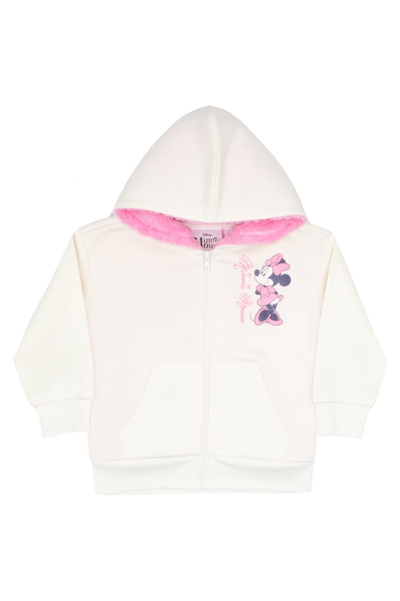 Minnie Mouse Girls Sherpa Zip-Up Hoodie Graphic Print Design Hooded Sweatshirt for Kids (Sizes 4-6)