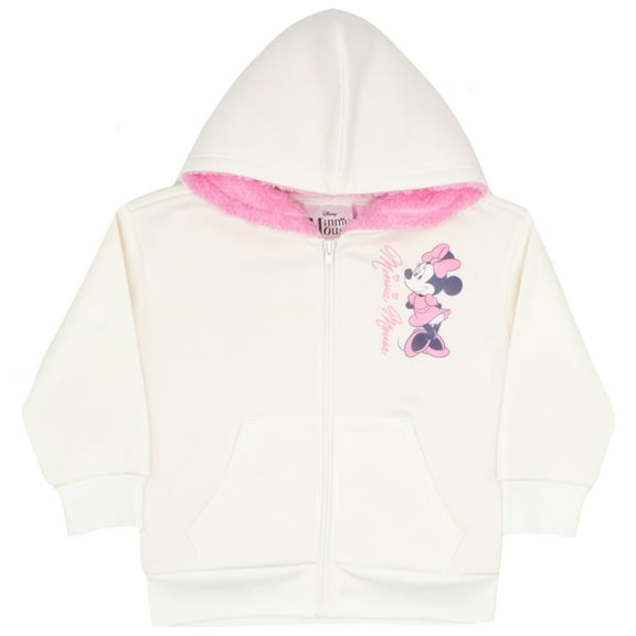 Disney Minnie Mouse Girls Sherpa Zip-Up Hoodie Graphic Print Design Hooded Sweatshirt for Kids (Sizes 4-6)
