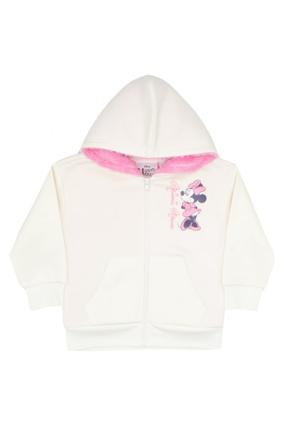 Minnie Mouse Girls Sherpa Zip-Up Hoodie Graphic Print Design Hooded Sweatshirt for Kids (Sizes 4-6)