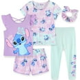 thumbnail image 1 of Disney Lilo & Stitch Mix and Match Outfit Set with 2 Tops, Leggings, Shorts & Scrunchie (Girls), 5 Piece Set, Sizes 4-12, 1 of 7