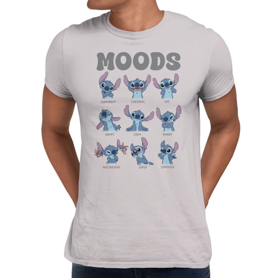 Disney Lilo & Stitch Mood Faces Chart Mens T-Shirt (Ice Grey, S-XXXL)