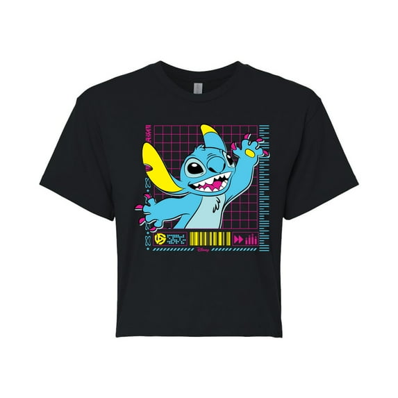 Disney - Lilo & Stitch - Neon Stitch - Juniors Cropped Cotton Blend T-Shirt