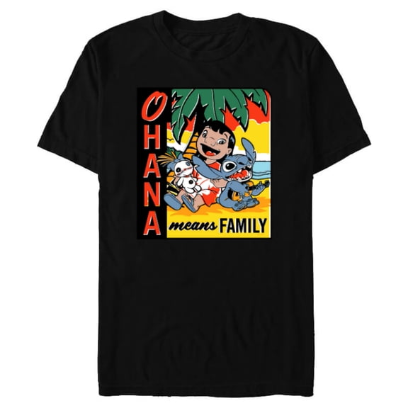 Disney Lilo & Stitch Ohana Means Family - Short Sleeve Blended T-Shirt for Adults - Customized-Black