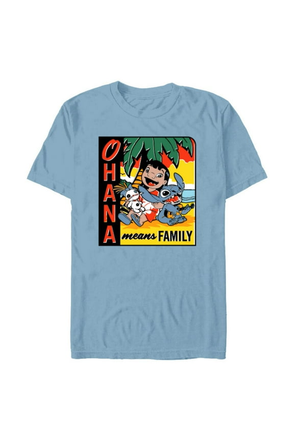 Lilo & Stitch Ohana Means Family - Short Sleeve Blended T-Shirt for Adults - Customized-Ocean Blue