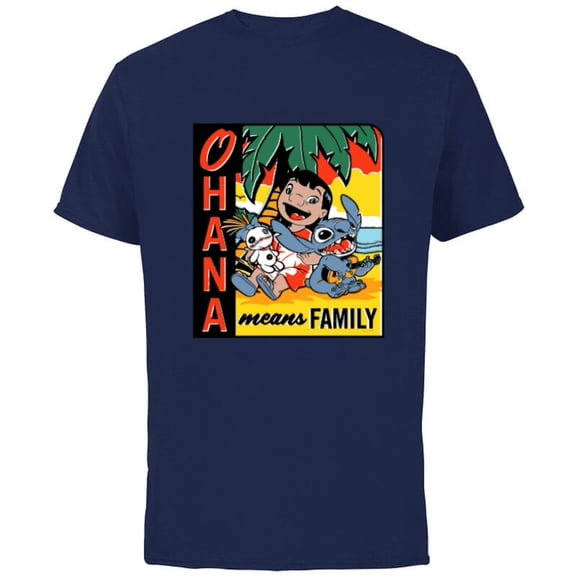 Disney Lilo & Stitch Ohana Means Family - Short Sleeve Cotton T-Shirt for Adults - Customized-Navy