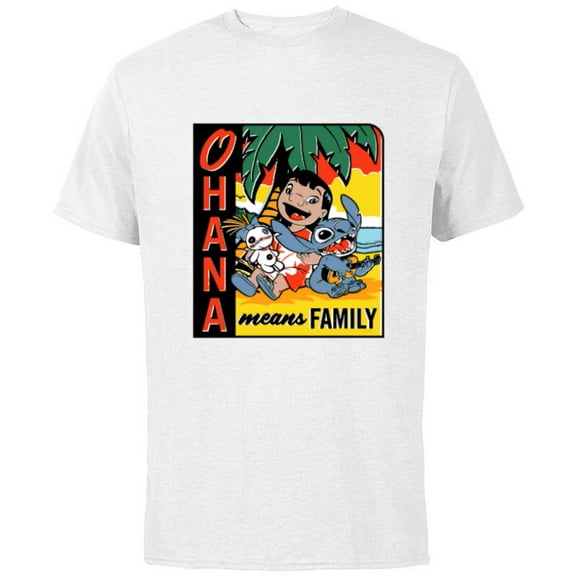 Disney Lilo & Stitch Ohana Means Family - Short Sleeve Cotton T-Shirt for Adults - Customized-White