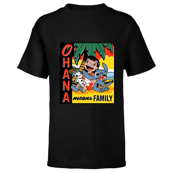 Disney Lilo & Stitch Ohana Means Family - Short Sleeve T-Shirt for Kids - Customized-Black