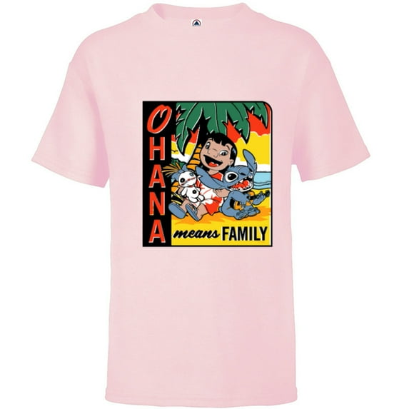Disney Lilo & Stitch Ohana Means Family - Short Sleeve T-Shirt for Kids - Customized-Soft Pink