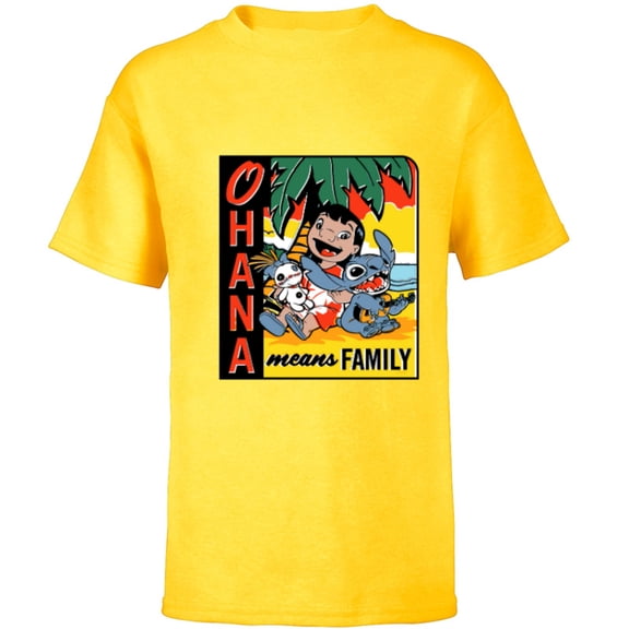 Disney Lilo & Stitch Ohana Means Family - Short Sleeve T-Shirt for Kids - Customized-Yellow