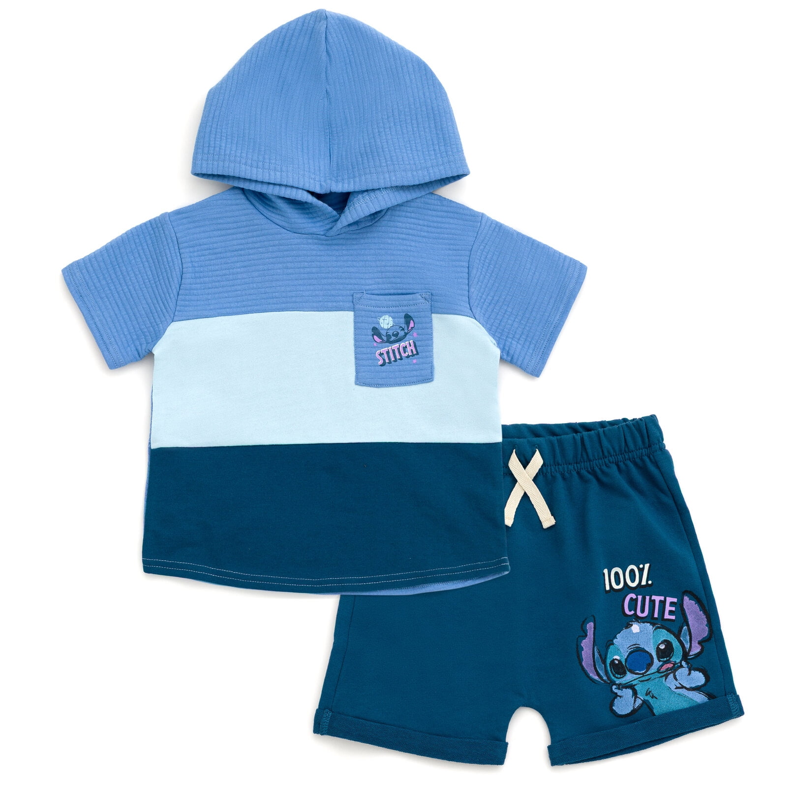 Disney Lilo & Stitch Toddler Boys' 2-Piece Hooded Tee and Shorts Set Navy Blue Stitch