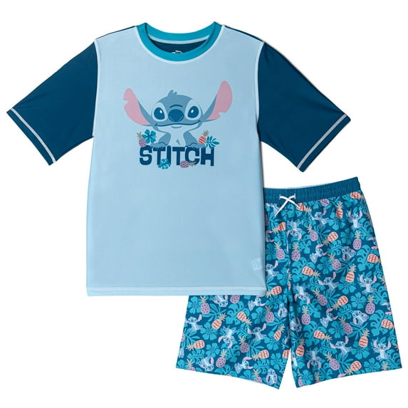 Disney Lilo & Stitch Raglan Rash Guard and Swim Trunks UPF 50+ Outfit Set Little Kid to Big Kid