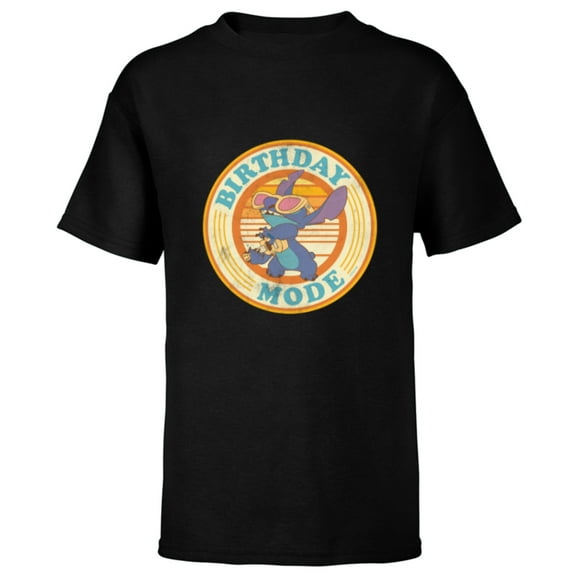 Disney Lilo & Stitch Retro Distressed Ukelele Birthday Mode - Short Sleeve T-Shirt for Kids - Customized-Black