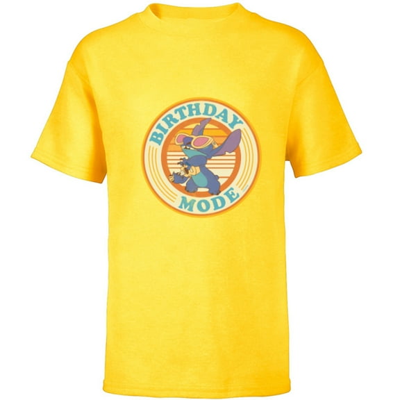 Disney Lilo & Stitch Retro Distressed Ukelele Birthday Mode - Short Sleeve T-Shirt for Kids - Customized-Yellow