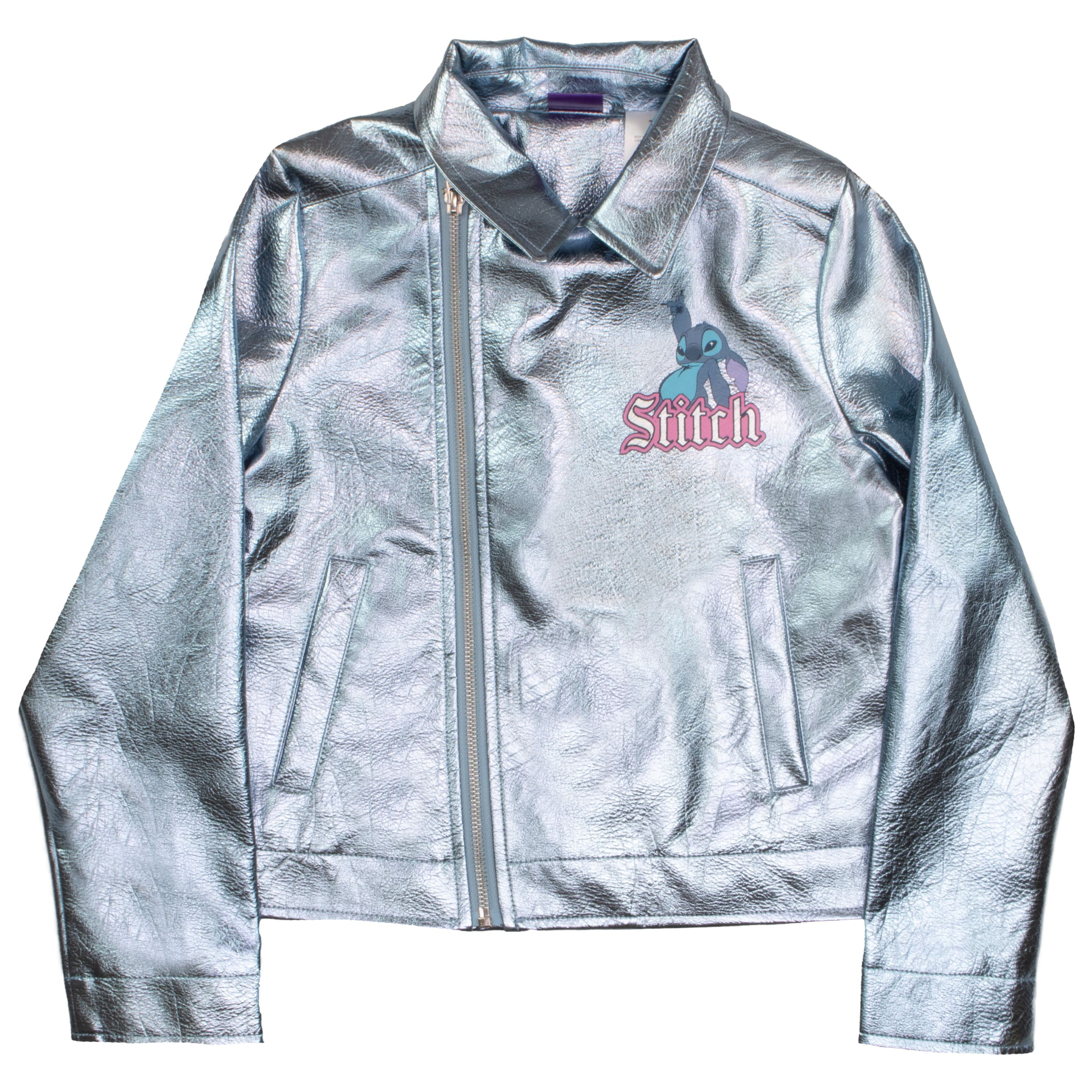 Disney Lilo & Stitch Rock and Roll Girl's Faux Leather Jacket - Zip-Up Moto Biker Jacket for Kids (Size 4-12)
