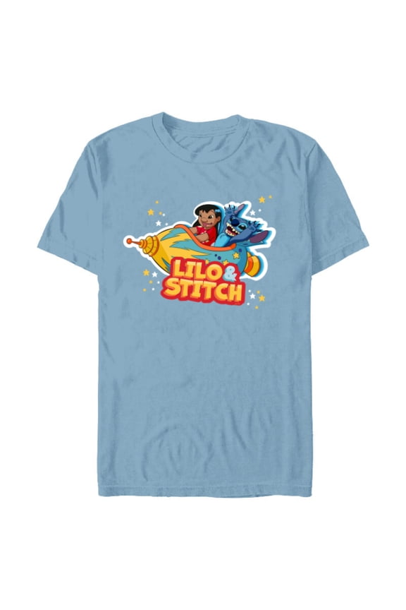 Lilo & Stitch Rocket Ride - Short Sleeve Blended T-Shirt for Adults - Customized-Ocean Blue