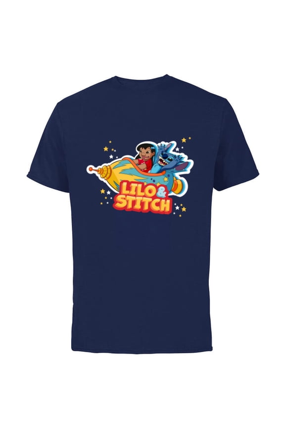 Lilo & Stitch Rocket Ride - Short Sleeve Cotton T-Shirt for Adults - Customized-Navy