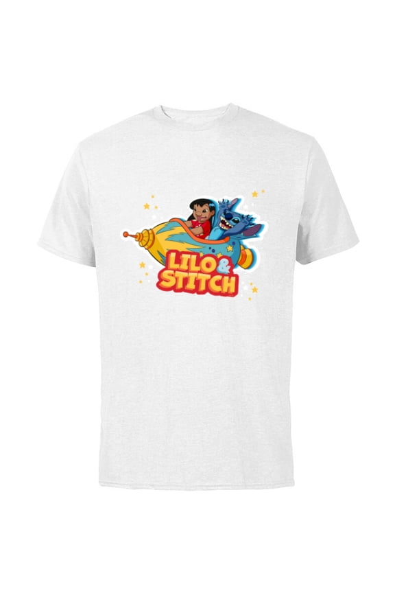 Lilo & Stitch Rocket Ride - Short Sleeve Cotton T-Shirt for Adults - Customized-White