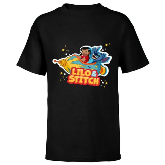 Disney Lilo & Stitch Rocket Ride - Short Sleeve T-Shirt for Kids - Customized-Black