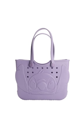 Disney Lilo & Stitch EVA Gummy Tote Bag - Waterproof Rubber Beach Bag, Purple Stitch Design, Large 16.5" Carry-All for Pool, Travel & Everyday Use