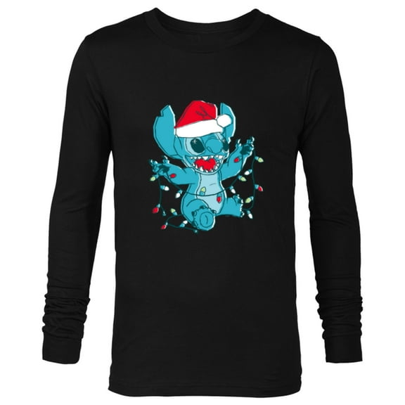 Disney Lilo & Stitch Santa 626 Christmas Lights - Long Sleeve T-Shirt for Men - Customized-Black