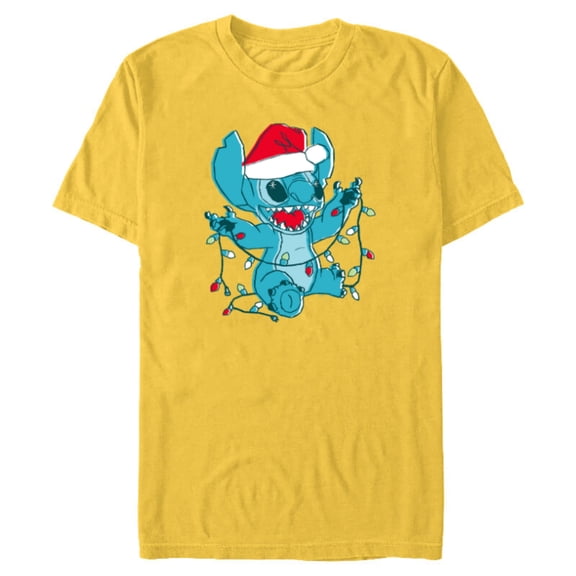 Disney Lilo & Stitch Santa 626 Christmas Lights - Short Sleeve Blended T-Shirt for Adults - Customized-Yellow