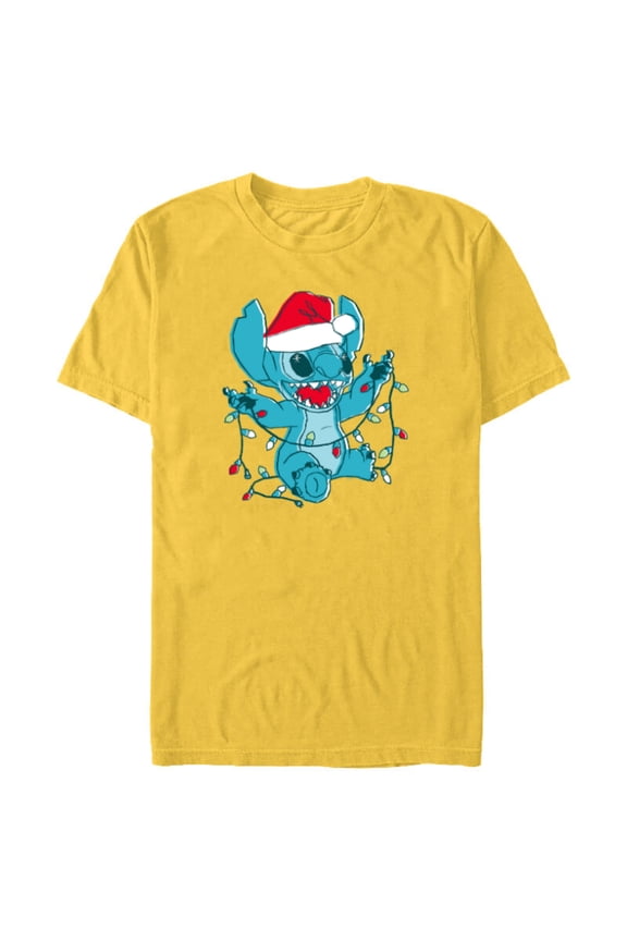 Lilo & Stitch Santa 626 Christmas Lights - Short Sleeve Blended T-Shirt for Adults - Customized-Yellow