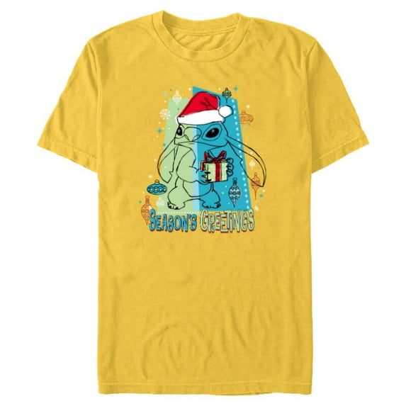 Disney Lilo & Stitch Seasons Greetings Holiday - Short Sleeve Blended T-Shirt for Adults - Customized-Yellow