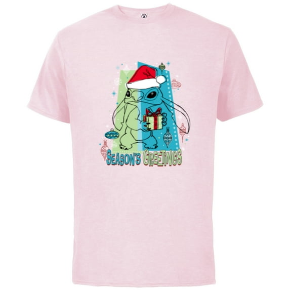Disney Lilo & Stitch Seasons Greetings Holiday - Short Sleeve Cotton T-Shirt for Adults - Customized-Soft Pink