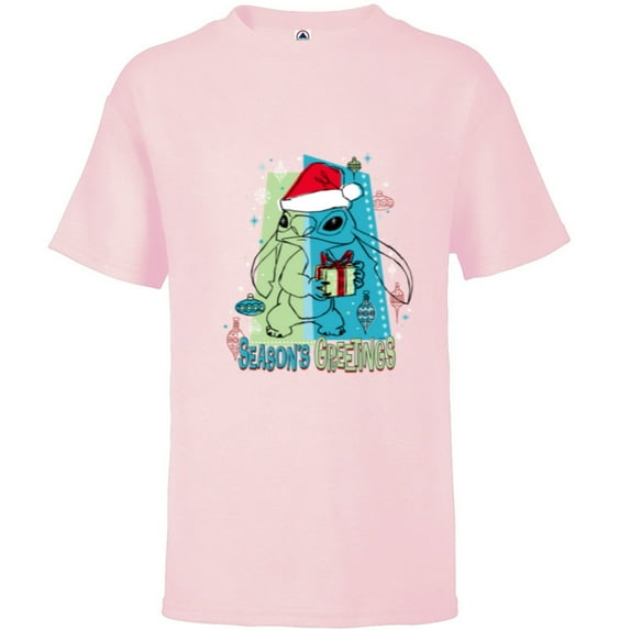 Disney Lilo & Stitch Seasons Greetings Holiday - Short Sleeve T-Shirt for Kids - Customized-Soft Pink