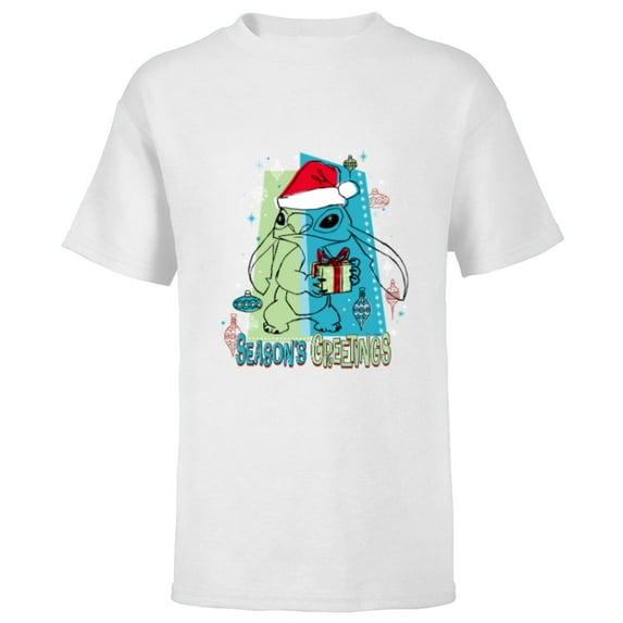 Disney Lilo & Stitch Seasons Greetings Holiday - Short Sleeve T-Shirt for Kids - Customized-White