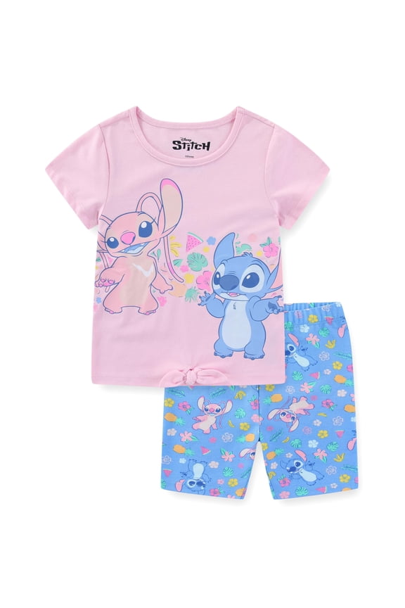 Lilo & Stitch Short Angel Sleeve T-Shirt and Bike Shorts Set (Girls), 2 Piece Set, Sizes 4-12