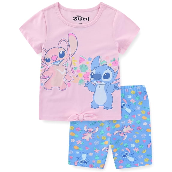 Disney Lilo & Stitch Short Angel Sleeve T-Shirt and Bike Shorts Set (Girls), 2 Piece Set, Sizes 4-12