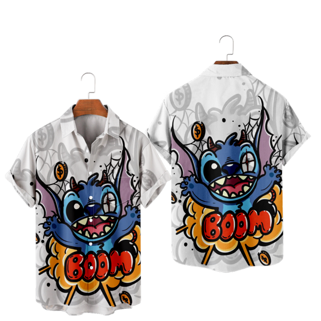 Disney Lilo Stitch Short Sleeve Button Down Short Sleeves Hawaiian