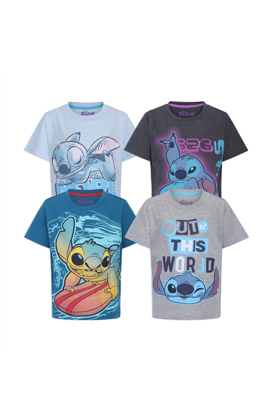Lilo & Stitch Short Sleeve T-Shirt (Boys), 4 Pack, Sizes 4-12