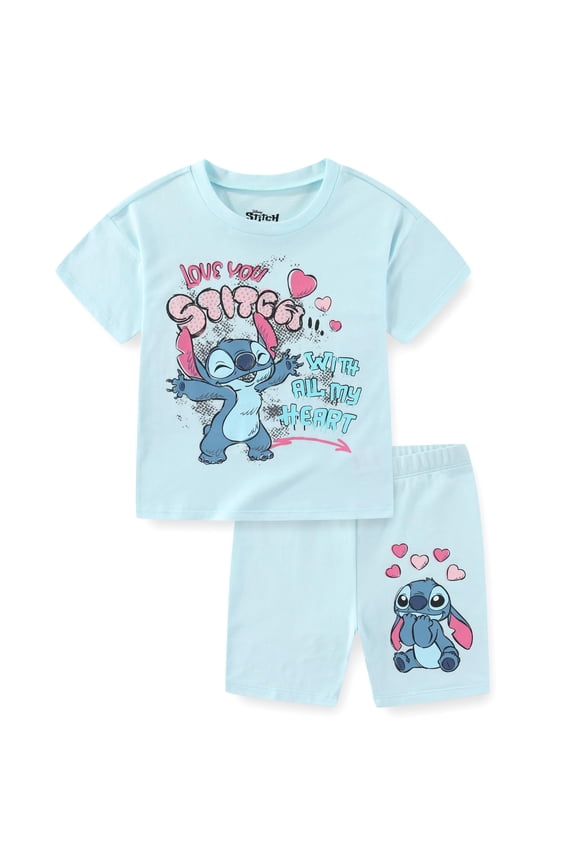 Lilo & Stitch Short Sleeve T-Shirt and Bike Short Set (Girls), 2 Piece Set, Sizes 2T-6