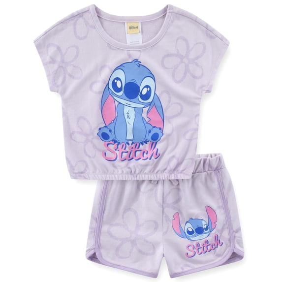 Disney Lilo & Stitch Short Sleeve T-Shirt and French Terry Shorts Set (Girls), 2 Piece Set, Sizes 4-12