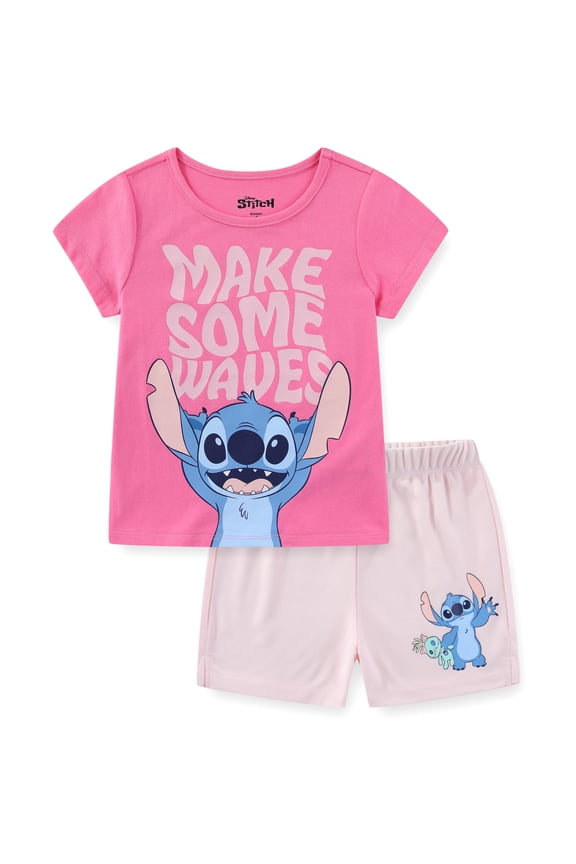 Lilo & Stitch Short Sleeve T-Shirt and Mesh Shorts (Girls), 2 Piece Set, Sizes 4-10