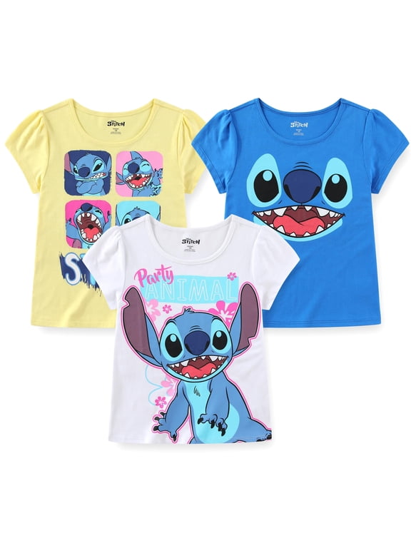 Lilo & Stitch Short Sleeve T-Shirts (Girls), 3 Pack, Sizes 4-16