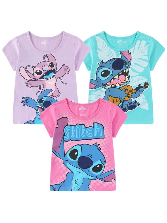 Lilo & Stitch Short Sleeve T-shirts (Girls), 3 Pack, Sizes 5-16