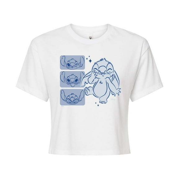 Disney - Lilo & Stitch - Sketched Faces of Stitch - Juniors Cropped Cotton Blend T-Shirt