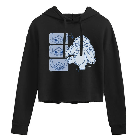 Disney - Lilo & Stitch - Sketched Faces of Stitch - Juniors Cropped Pullover Hoodie