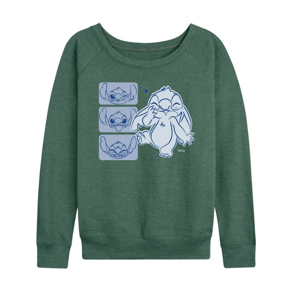 Disney - Lilo & Stitch - Sketched Faces of Stitch - Women's Lightweight French Terry Long Sleeve Shirt