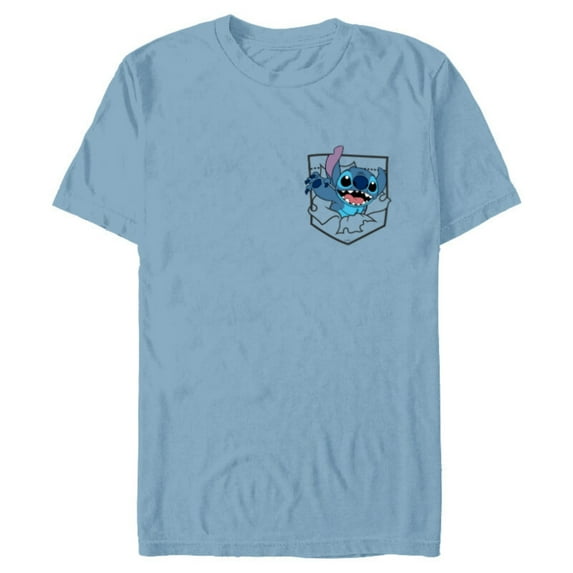 Disney Lilo & Stitch Small Pocket Breakout 626 - Short Sleeve Blended T-Shirt for Adults - Customized-Ocean Blue